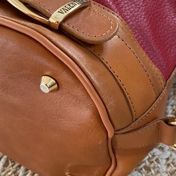 Valentina Italian leather handbag 2 tone red & tan leather Made in Italy - Picture 6 of 14